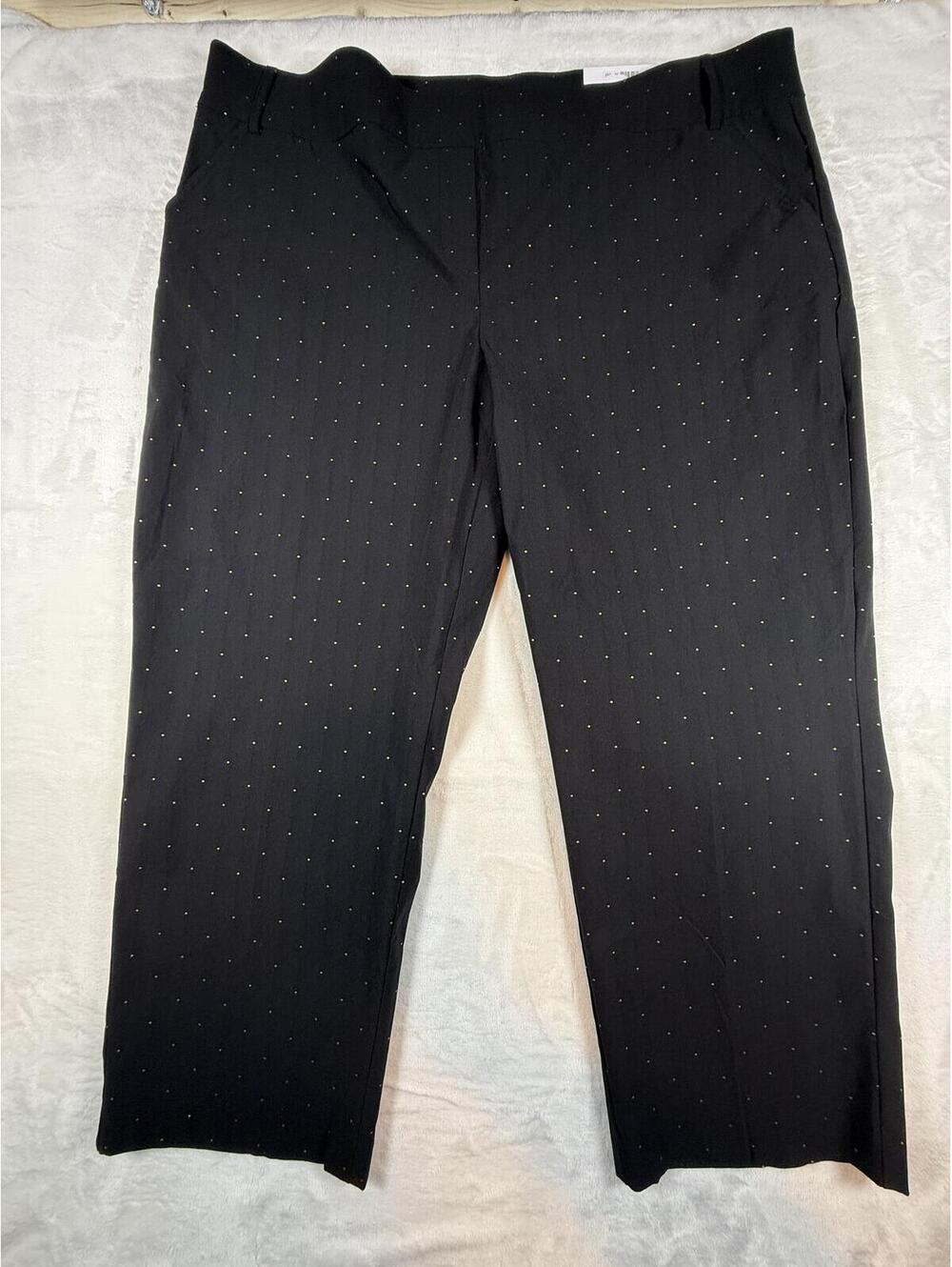 NWT Penningtons Women's Dress Pants 26P Black Gold Dot Straight Leg Plus Petite‎